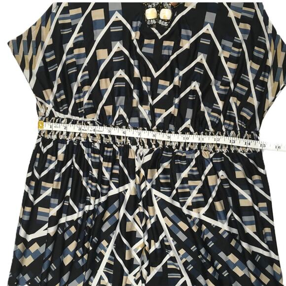 NY Collection Maxi‎ Dress Sleeveless Beaded V-Neck Geometric Mixed Print - Picture 5 of 12